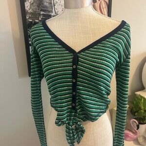 Striped Green and Navy Women's Top